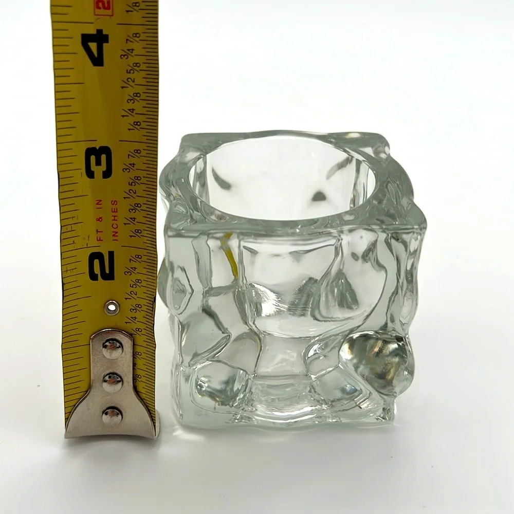 KIG Indonesia Heavy Ice Cube Square Crystal Votive Candle Holders (Set of 2)